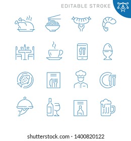 Restaurant related icons. Editable stroke. Thin vector icon set, black and white kit