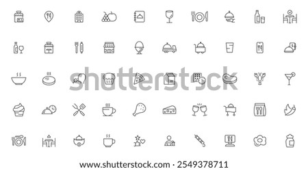 Restaurant related icons. Set Vector Line Icons of Restaurant Business vector icon set, black and white kit