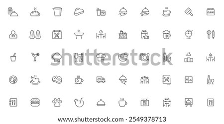 Restaurant related icons. Set Vector Line Icons of Restaurant Business vector icon set, black and white kit