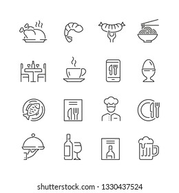 Restaurant related icons: thin vector icon set, black and white kit