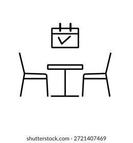 Restaurant Reservation Line Icon, Dining Table Booking with Calendar Outline