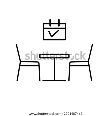 Restaurant Reservation Line Icon, Dining Table Booking with Calendar Outline