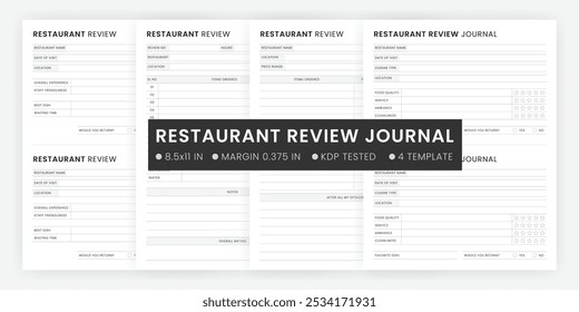 Restaurant Review Journal Logbook Printable Template Download | Food Lover Review Planner | Food Critic and Dining Out Tracker, Tasters, Bloggers