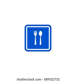 Restaurant roadsign isolated on white background vector illustration. Car parking regulation symbol, fork and spoon traffic sign, road information and help, roadway auto service icon