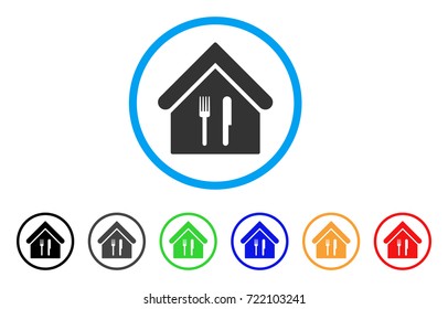 Restaurant rounded icon. Style is a flat restaurant gray symbol inside light blue circle with black, gray, green, blue, red, orange versions. Vector designed for web and software interfaces.