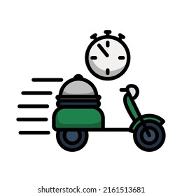 Restaurant Scooter Delivery Icon. Editable Bold Outline With Color Fill Design. Vector Illustration.