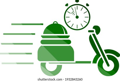 Restaurant Scooter Delivery Icon. Flat Color Ladder Design. Vector Illustration.