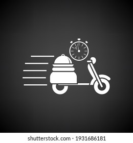 Restaurant Scooter Delivery Icon. White on Black Background. Vector Illustration.