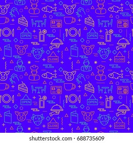 restaurant seamless pattern with outline icons, background elements design