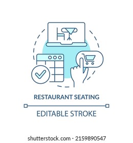 Restaurant seating turquoise concept icon. Table reservation. Digital first service abstract idea thin line illustration. Isolated outline drawing. Editable stroke. Arial, Myriad Pro-Bold fonts used