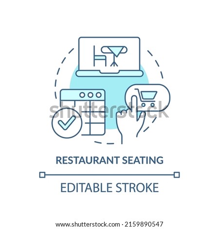 Restaurant seating turquoise concept icon. Table reservation. Digital first service abstract idea thin line illustration. Isolated outline drawing. Editable stroke. Arial, Myriad Pro-Bold fonts used