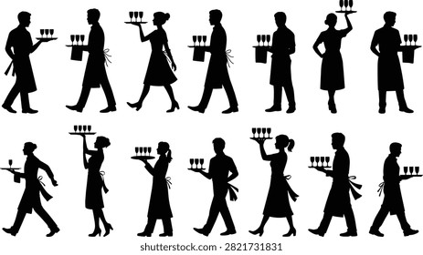 Restaurant Servers Vector Collection – Professional Waitstaff Characters and Hospitality Service.