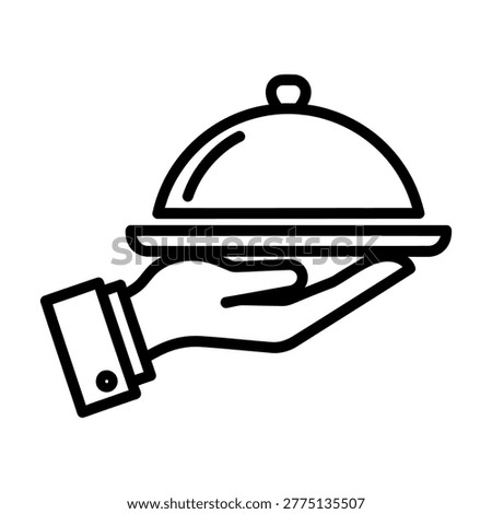 Restaurant service cloche icon vector illustration of a hand carrying a food serving tray with lid restaurant catering