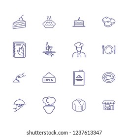 Restaurant service icons. Set of line icons. Dessert, dish, menu. Cafe concept. Vector illustration can be used for topics like restaurant, chef, public place