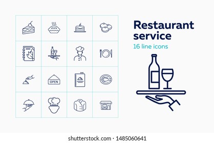 Restaurant service icons. Set of line icons. Dessert, dish, menu. Cafe concept. Vector illustration can be used for topics like restaurant, chef, public place