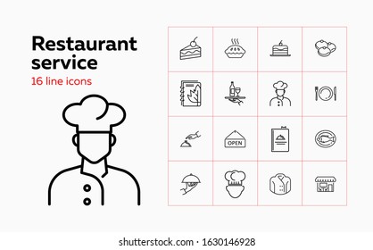 Restaurant service icons. Set of line icons. Dessert, dish, menu. Cafe concept. Vector illustration can be used for topics like restaurant, chef, public place