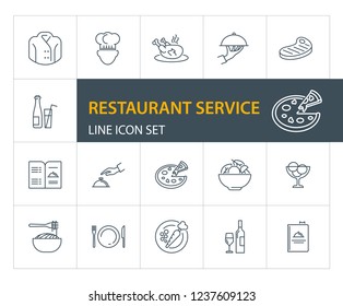 Restaurant service line icon set. Chef, meal, menu. Catering concept. Can be used for topics like cafe, cooking, occupation