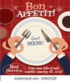 Restaurant service. Retro background