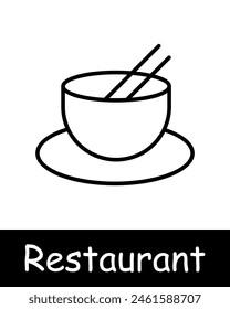 Restaurant set icon. Cloche, chef knife, ice cream, noodle bowl, chopsticks, fork, cocktail glass, wine glass, entree, soup, hot dish, cutlery, dango. Gourmet food concept.