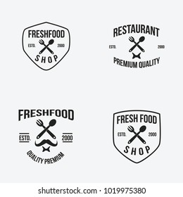 Restaurant set vector logotype vintage element illustration emblem cooking dinner freshfood