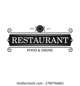Restaurant Shop Design Element in Vintage Style for Logotype, Label, Badge and other design. Fork and spoon retro vector illustration.