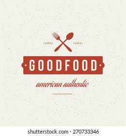 Restaurant Shop Design Element in Vintage Style for Logotype, Label, Badge and other design. Fork and spoon retro vector illustration.