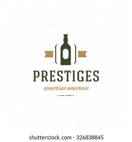 Restaurant Shop Design Element in Vintage Style for Logotype, Label, Badge and other design. Bottle retro vector illustration.