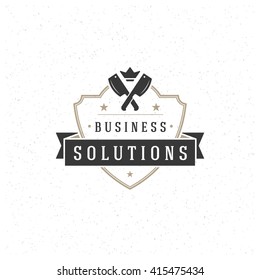 Restaurant Shop Design Element in Vintage Style for Logotype, Label, Badge and other design. Knifes and Crown Silhouettes retro vector illustration.