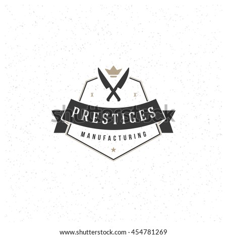 Restaurant Shop Design Element in Vintage Style for Logotype, Label, Badge and other design. Knifes and Crown Silhouettes retro vector illustration.