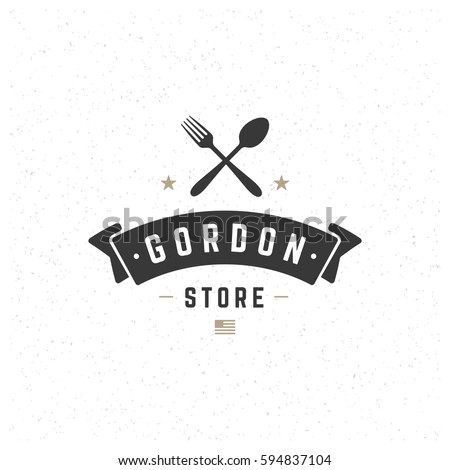 Restaurant Shop Design Element in Vintage Style for Logotype, Label, Badge and other design. Fork and spoon Silhouettes retro vector illustration.