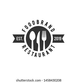 Restaurant Shop Design Emblem in Vintage Style for Logotype, Label, Badge and other design. Fork, knife and spoon Silhouettes vector illustration.