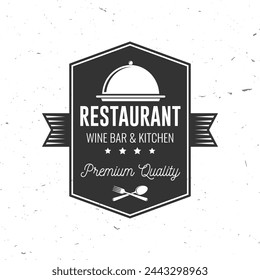 Restaurant shop, menu logo. Vector Illustration. Vintage graphic design for logotype, label, badge with cloche with lid, fork and knife. Cooking, cuisine logo for menu restaurant or cafe.