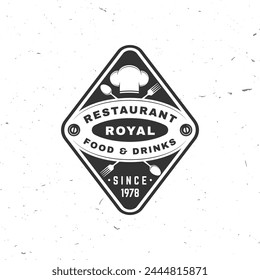 Restaurant shop, menu logo. Vector Illustration. Vintage graphic design for logotype, label, badge with chef hat, fork and knife. Cooking, cuisine logo for menu restaurant or cafe.
