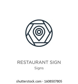 Restaurant sign icon. Thin linear restaurant sign outline icon isolated on white background from signs collection. Line vector sign, symbol for web and mobile