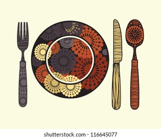 Restaurant sign - knife, spoon, fork and plate