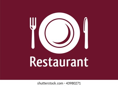 Restaurant sign with plate, fork and knife