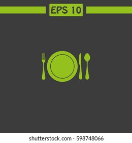 Restaurant Sign With Plate, Spoon, Fork And Knife Vector Icon.