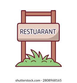 Restaurant Signboard Flat Vector Icon Isolated on White Background