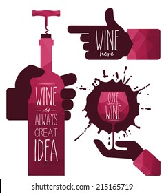 Restaurant silhouettes over white background vector illustration. Wine is always a great idea. Bottle of wine in hand, symbols wine. 
