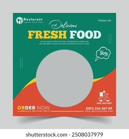 Restaurant social media banner design with food menu