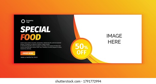 Restaurant social media marketing cover Template with gradient design elements. Modern Editable Fast food digital marketing template social media layouts & promo social cover design.