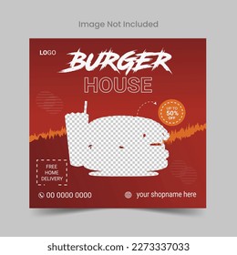 Restaurant Social Media Post Design Template,Fast food restaurant burger social media marketing web banner with abstract fire background, logo and icon. Healthy burger online sale