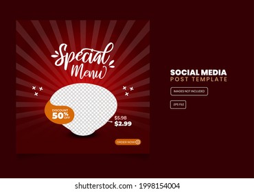 Restaurant Social Media Post Template Design. Social media banner for food business. Spicy food social media template.
