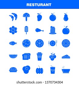 Restaurant  Solid Glyph Icons Set For Infographics, Mobile UX/UI Kit And Print Design. Include: Grapes, Food, Meal, Fruits, Tea Cake, Food, Meal, Eps 10 - Vector