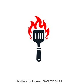 espátula de restaurante com fogo refeição comida negócio logotipo vetor ilustração modelo design