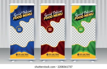 Restaurant special delicious food menu x stand rollup pullup retractable signage banner design vector template