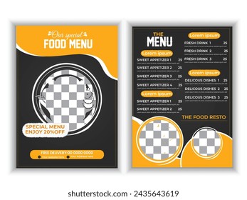 Restaurant special food menu template design. Food flyer.