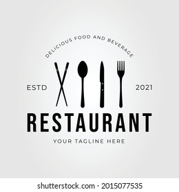 restaurant, spoon, fork, and chopstick logo vector illustration design