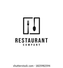 Restaurant Square Simple Logo with Spoon and Fork combination