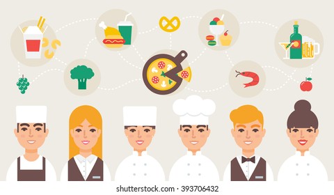 Restaurant staff chefs waiters vector illustration